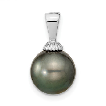 14K WG 9-10mm Black Round Saltwater Cultured Tahitian Pearl Pendant - Birthstone Company