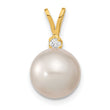 14K 9-10mm White Saltwater Culutured South Sea Pearl .05ct Diamond Pendant - Birthstone Company
