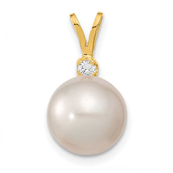 14K 9-10mm White Saltwater Culutured South Sea Pearl .05ct Diamond Pendant - Birthstone Company