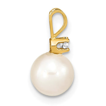 14K 7-8mm Round White Saltwater Akoya Cultured Pearl Diamond Pendant - Birthstone Company