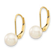 14k 7-8mm White Round Saltwater Akoya Cultured Pearl Leverback Earrings - Birthstone Company