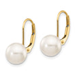 14k 8-9mm White Round Saltwater Akoya Cultured Pearl Leverback Earrings - Birthstone Company