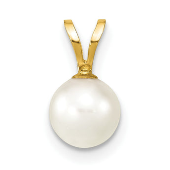 14K Gold 6-7mm White Saltwater Akoya Cultured Pearl Pendant - Birthstone Company