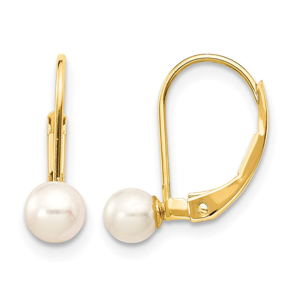14k 4-5mm White Round Freshwater Cultured Pearl Leverback Earrings - Birthstone Company