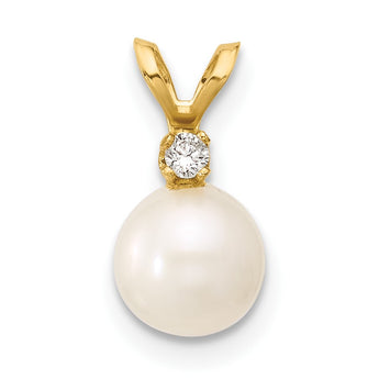 14K 6-7mm Round White Freshwater Cultured Pearl Diamond Pendant - Birthstone Company