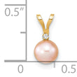 14K 5-6mm Round Pink Freshwater Cultured Pearl Diamond Pendant - Birthstone Company