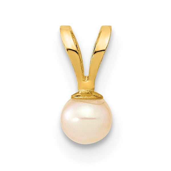14K Gold 3-4mm Round Pink FW Cultured Pearl Pendant - Birthstone Company