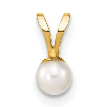 14K Gold 3-4mm Round White FW Cultured Pearl Pendant - Birthstone Company