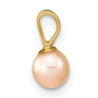 14K Gold 4-5mm Round Pink FW Cultured Pearl Pendant - Birthstone Company