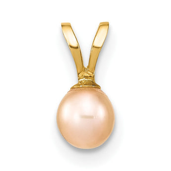 14K Gold 4-5mm Round Pink FW Cultured Pearl Pendant - Birthstone Company
