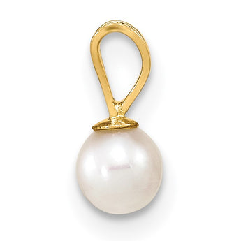 14K Gold 4-5mm Round White FW Cultured Pearl Pendant - Birthstone Company