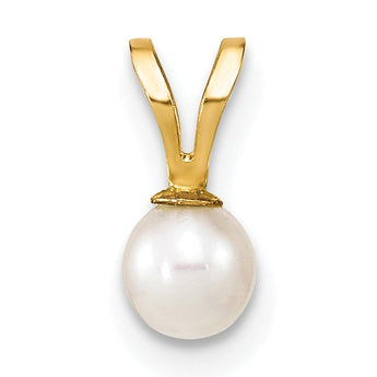 14K Gold 4-5mm Round White FW Cultured Pearl Pendant - Birthstone Company