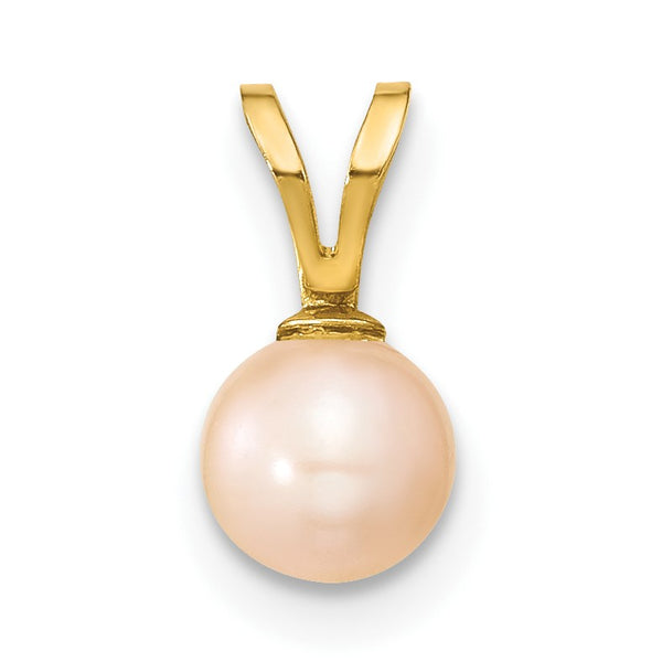 14K Gold 5-6mm Round Pink FW Cultured Pearl Pendant - Birthstone Company
