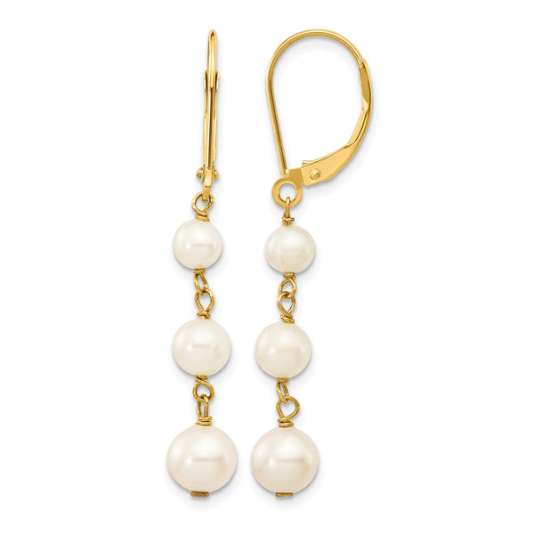 14k 4-6mm White Semi-round FW Cultured Pearl Gaduated Leverback Earrings - Birthstone Company
