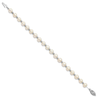 14k White Gold 6-7mm White Near Round FW Cultured Pearl Bead Bracelet - Birthstone Company
