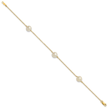 14K 7-8mm White Near Round Freshwater Cultured Pearl 3-station Bracelet - Birthstone Company