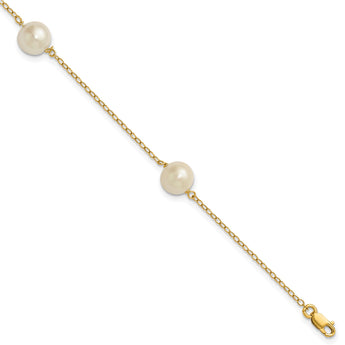 14K 7-8mm White Near Round Freshwater Cultured Pearl 3-station Bracelet - Birthstone Company