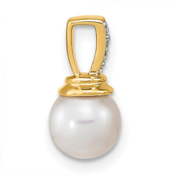 14K 6-7mm Freshwater Cultured Pearl and Diamond Polished Pendant - Birthstone Company