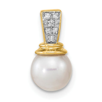 14K 6-7mm Freshwater Cultured Pearl and Diamond Polished Pendant - Birthstone Company