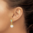 14K 6-7mm FWC Pearl Light Swiss Blue Topaz Dangle Post Earrings - Birthstone Company