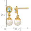14K 6-7mm FWC Pearl Light Swiss Blue Topaz Dangle Post Earrings - Birthstone Company