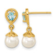 14K 6-7mm FWC Pearl Light Swiss Blue Topaz Dangle Post Earrings - Birthstone Company