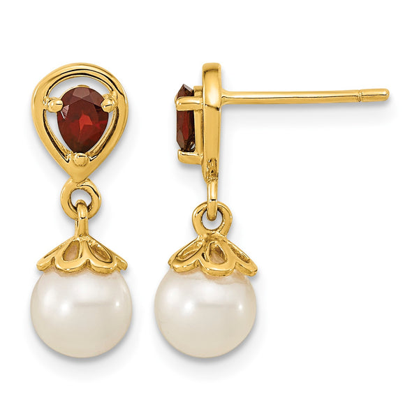 14K 6-7mm FWC Pearl Mozambique Garnet Dangle Post Earrings - Birthstone Company