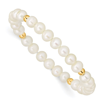 14K Madi K 4-5mm White Egg Shape FWC Pearl & Beads Stretch Bracelet - Birthstone Company