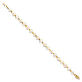 14K 6-7mm White Near Round FW Cultured Pearl Bead Bracelet - Birthstone Company