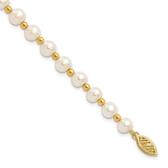 14K 6-7mm White Near Round FW Cultured Pearl Bead Bracelet - Birthstone Company