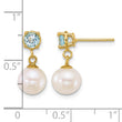 14k Polished 7-8mm Round White Freshwater Cultured Pearl and Blue Topaz Dangle Post Earrings - Birthstone Company