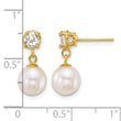 14k Polished 7-8mm Round White Freshwater Cultured Pearl and White Topaz Dangle Post Earrings - Birthstone Company