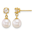 14k Polished 7-8mm Round White Freshwater Cultured Pearl and White Topaz Dangle Post Earrings - Birthstone Company