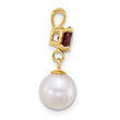 14k Polished 7-8mm Round White Freshwater Cultured Pearl Dangle and Garnet Pendant - Birthstone Company