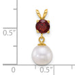 14k Polished 7-8mm Round White Freshwater Cultured Pearl Dangle and Garnet Pendant - Birthstone Company
