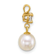14k Polished 7-8mm Round White Freshwater Cultured Pearl Dangle and White Topaz Pendant - Birthstone Company