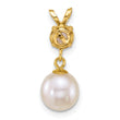 14k Polished 7-8mm Round White Freshwater Cultured Pearl Dangle and White Topaz Pendant - Birthstone Company
