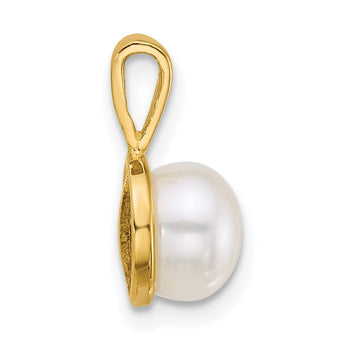 14k Polished 7-8mm Button White Freshwater Cultured Pearl Pendant - Birthstone Company