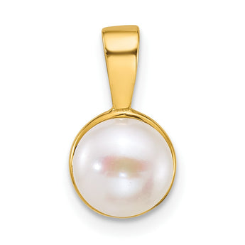 14k Polished 7-8mm Button White Freshwater Cultured Pearl Pendant - Birthstone Company