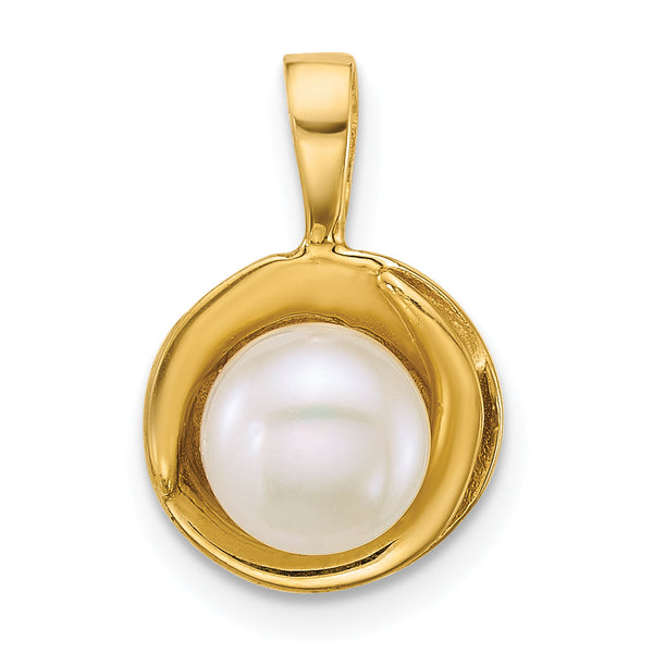 14k Polished 6-7mm Button White Freshwater Cultured Pearl Pendant