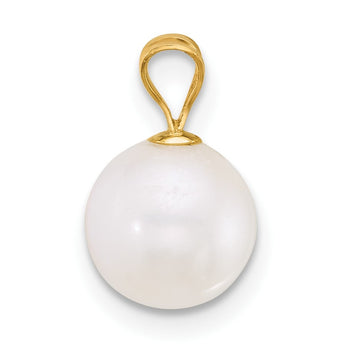 14k Polished 8-9mm Round White Freshwater Cultured Pearl Pendant - Birthstone Company