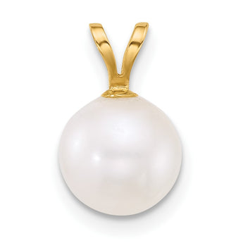 14k Polished 8-9mm Round White Freshwater Cultured Pearl Pendant - Birthstone Company