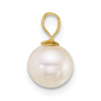 14k Polished 7-8mm Round White Freshwater Cultured Pearl Pendant - Birthstone Company