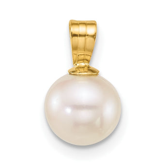 14k Polished 7-8mm Round White Freshwater Cultured Pearl Pendant - Birthstone Company