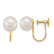 14k Polished 7-8mm Round Akoya Saltwater Cultured Pearl Non-Pierced Earrings - Birthstone Company