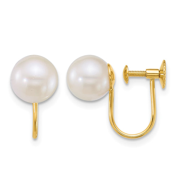 14k Polished 7-8mm Round Akoya Saltwater Cultured Pearl Non-Pierced Earrings - Birthstone Company