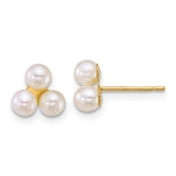 14k Polished 3-4mm Button White Freshwater Cultured 3-Pearl Post Earrings