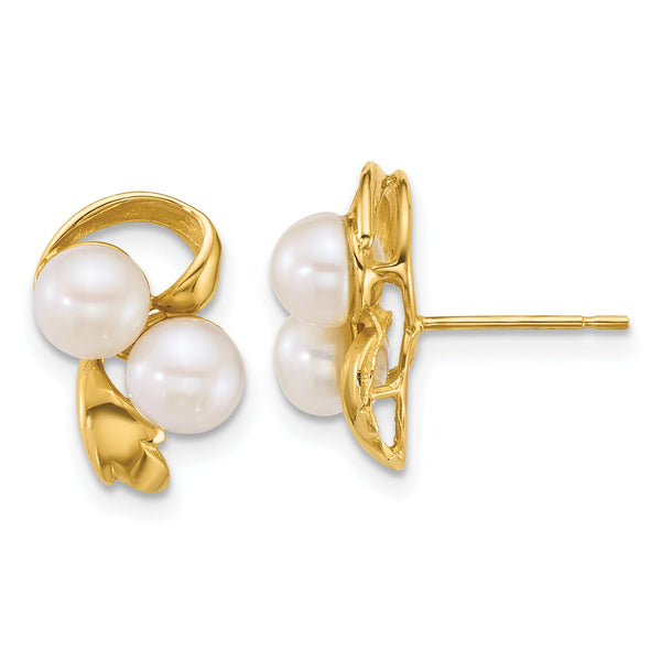 14k Polished 5-6mm Button White Freshwater Cultured 2-Pearl Post Earrings
