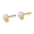 14k Polished 3-4mm Round White Freshwater Cultured Pearl with Crown Post Earrings - Birthstone Company