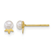 14k Polished 3-4mm Round White Freshwater Cultured Pearl with Crown Post Earrings - Birthstone Company
